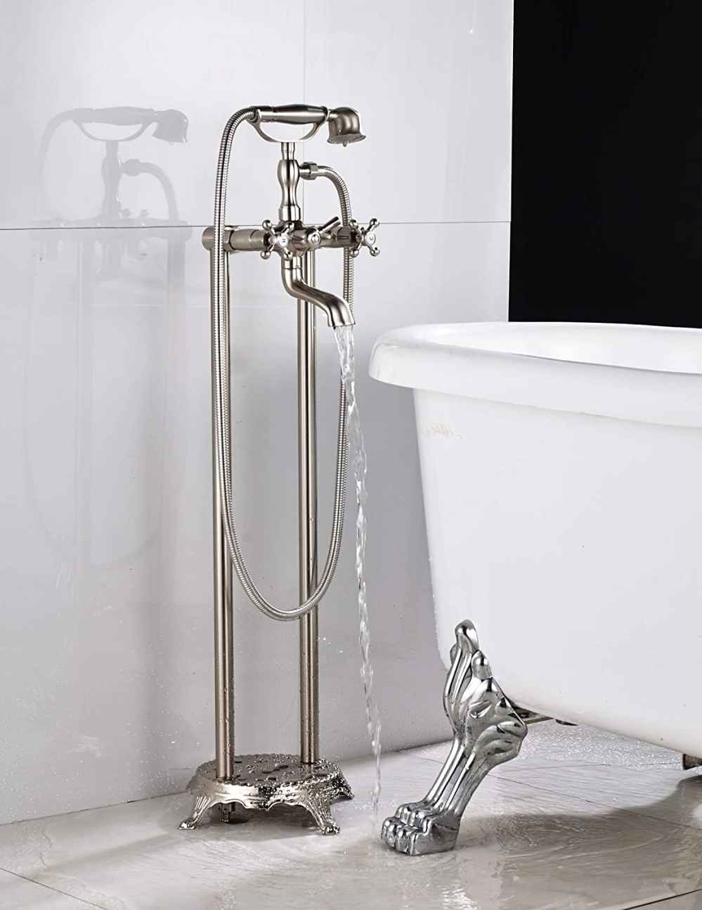2 Hole Brushed Bathtub Shower Faucet Brushed Nickel Brass