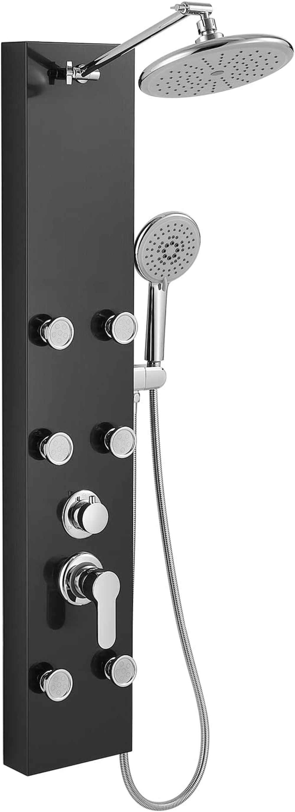 7.8-in. x 43.3-in. Shower Panel Black-Chrome Stainless Steel-Brass