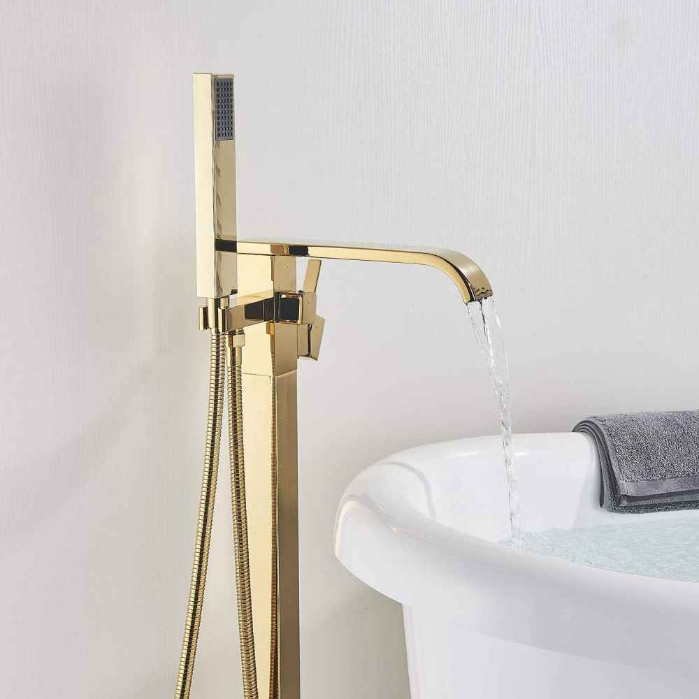 1 Hole Polished Bathtub Shower Faucet Gold Brass