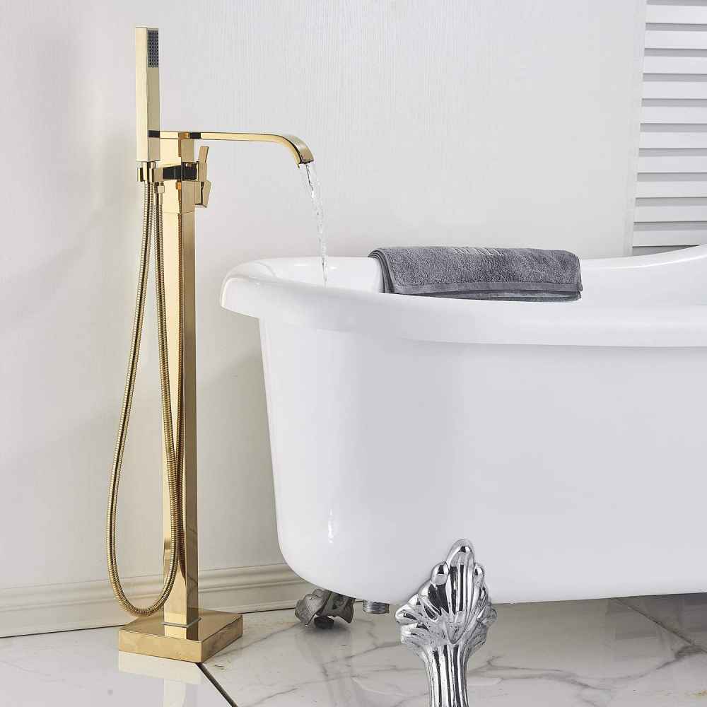 1 Hole Polished Bathtub Shower Faucet Gold Brass