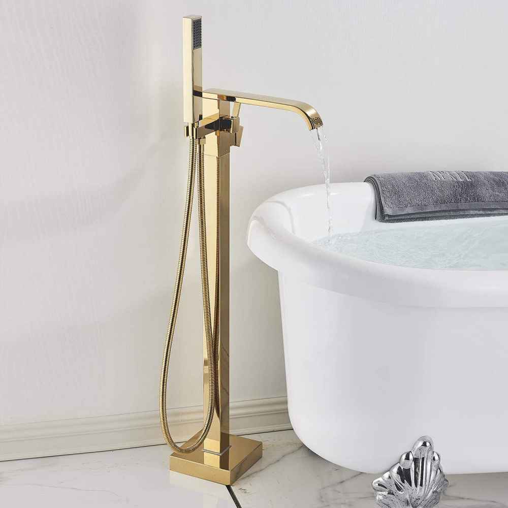 1 Hole Polished Bathtub Shower Faucet Gold Brass