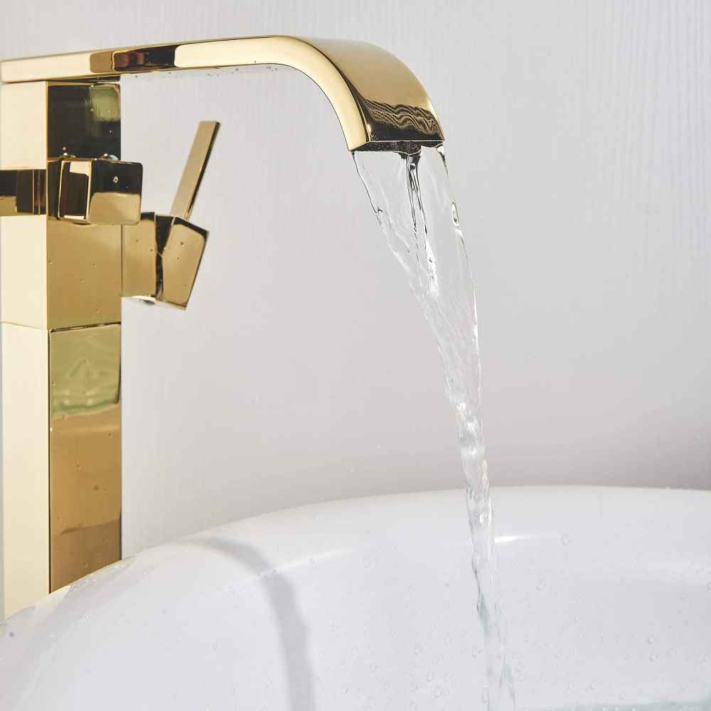 1 Hole Polished Bathtub Shower Faucet Gold Brass