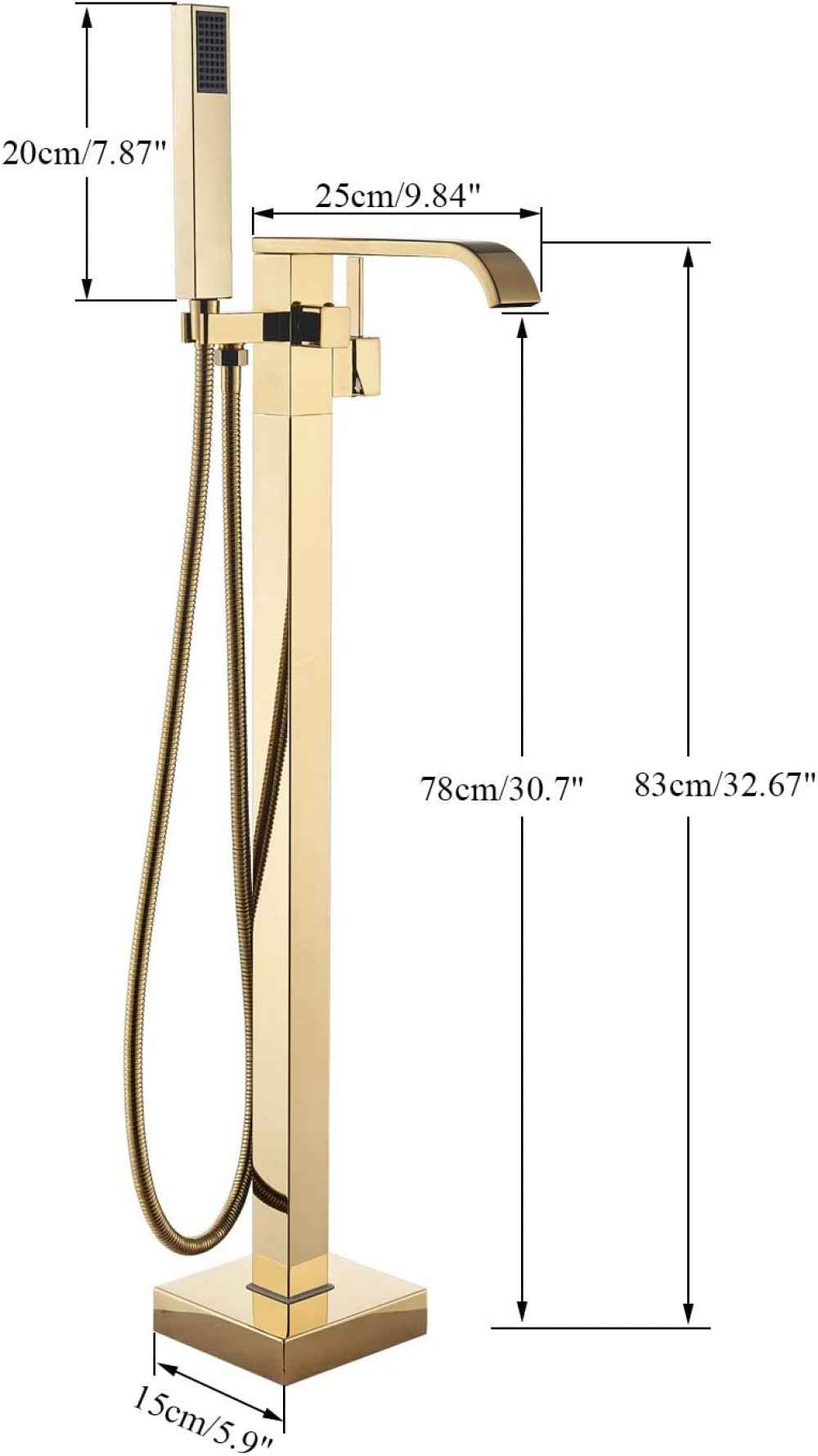 1 Hole Polished Bathtub Shower Faucet Gold Brass