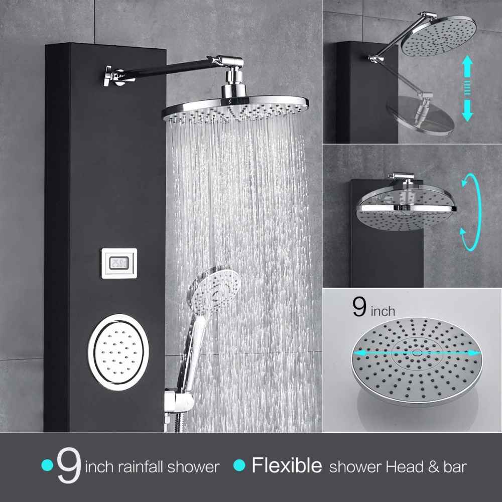 7.9-in. x 46.9-in. Shower Panel Black-Chrome Stainless Steel-Brass