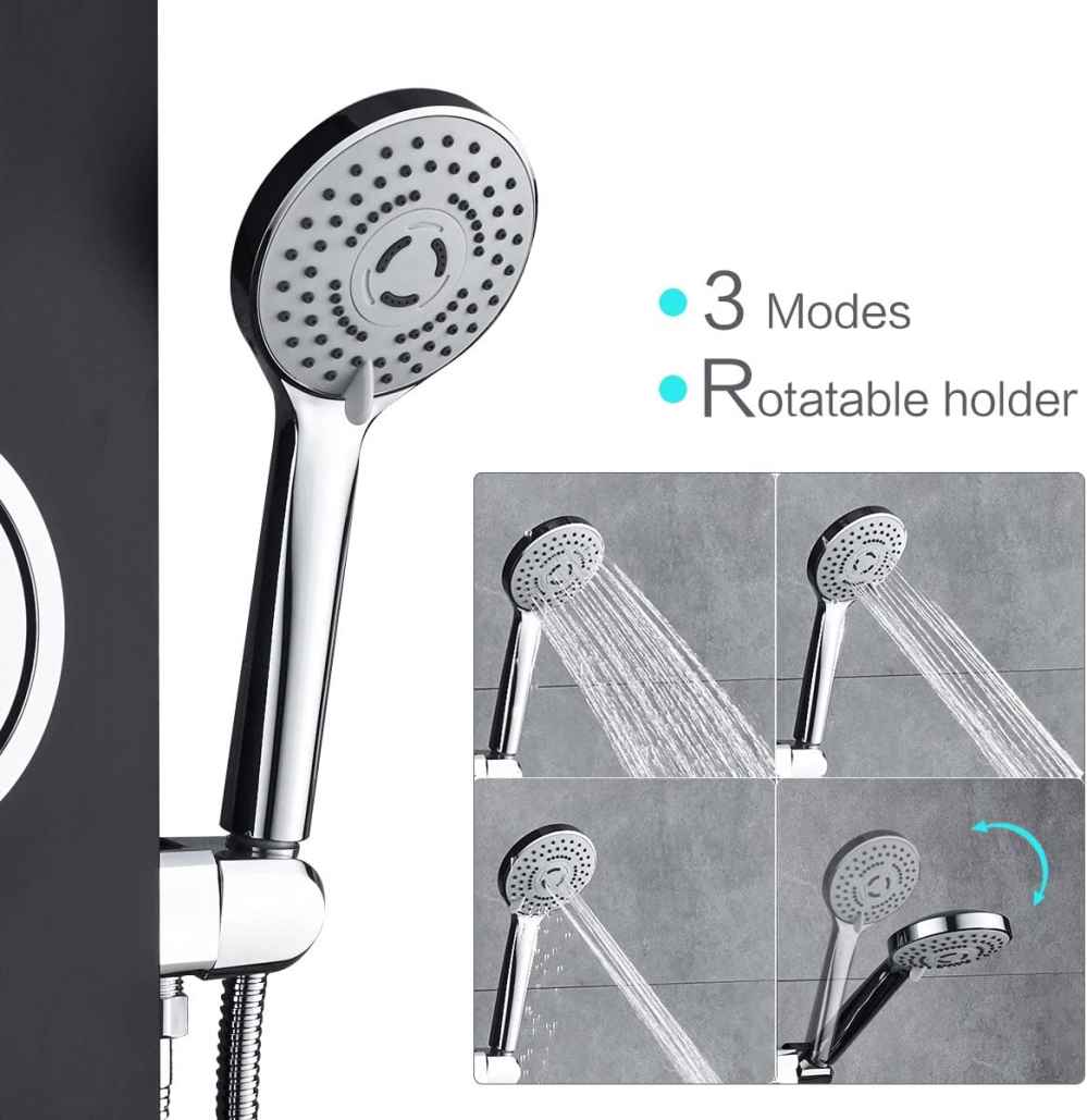 7.9-in. x 46.9-in. Shower Panel Black-Chrome Stainless Steel-Brass