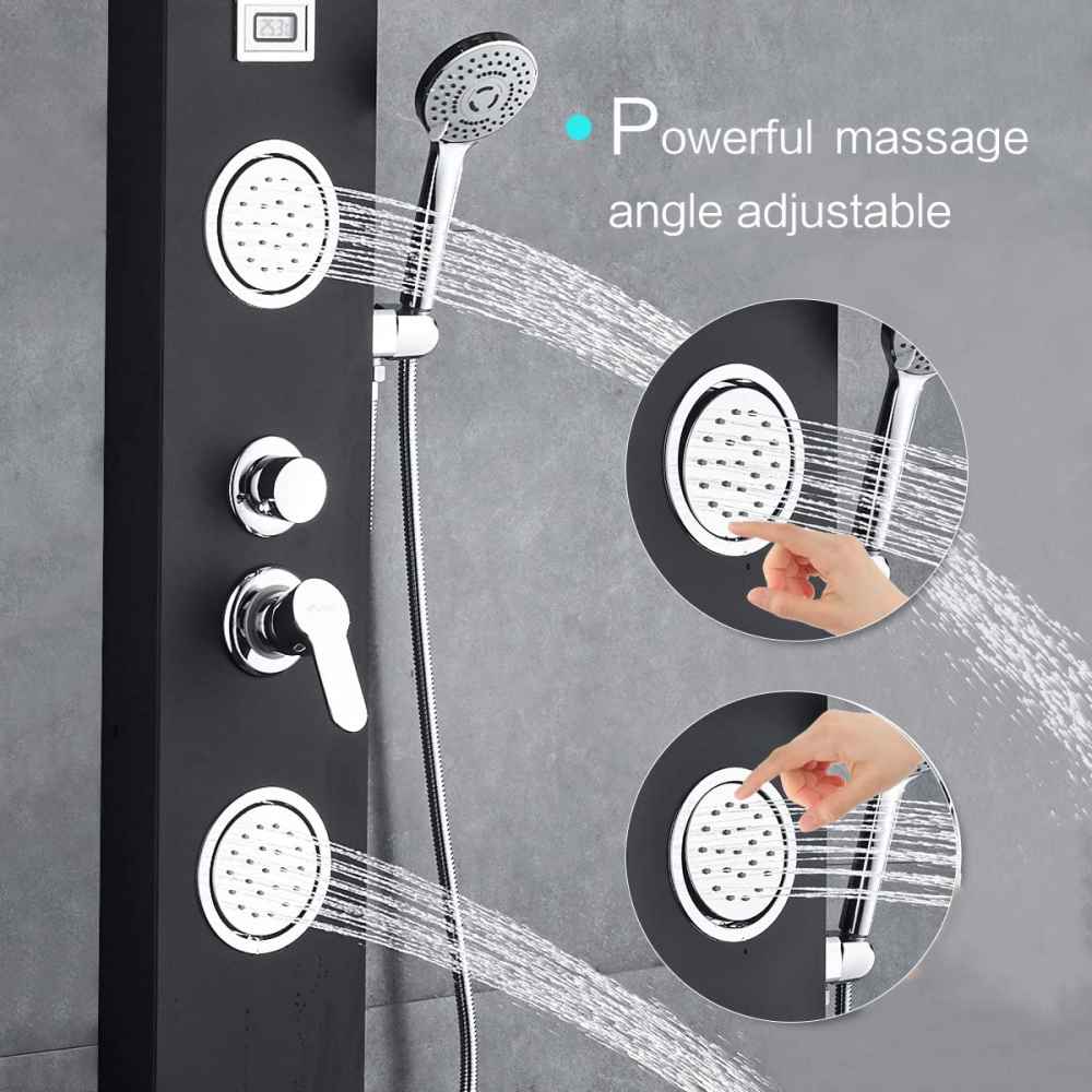 7.9-in. x 46.9-in. Shower Panel Black-Chrome Stainless Steel-Brass