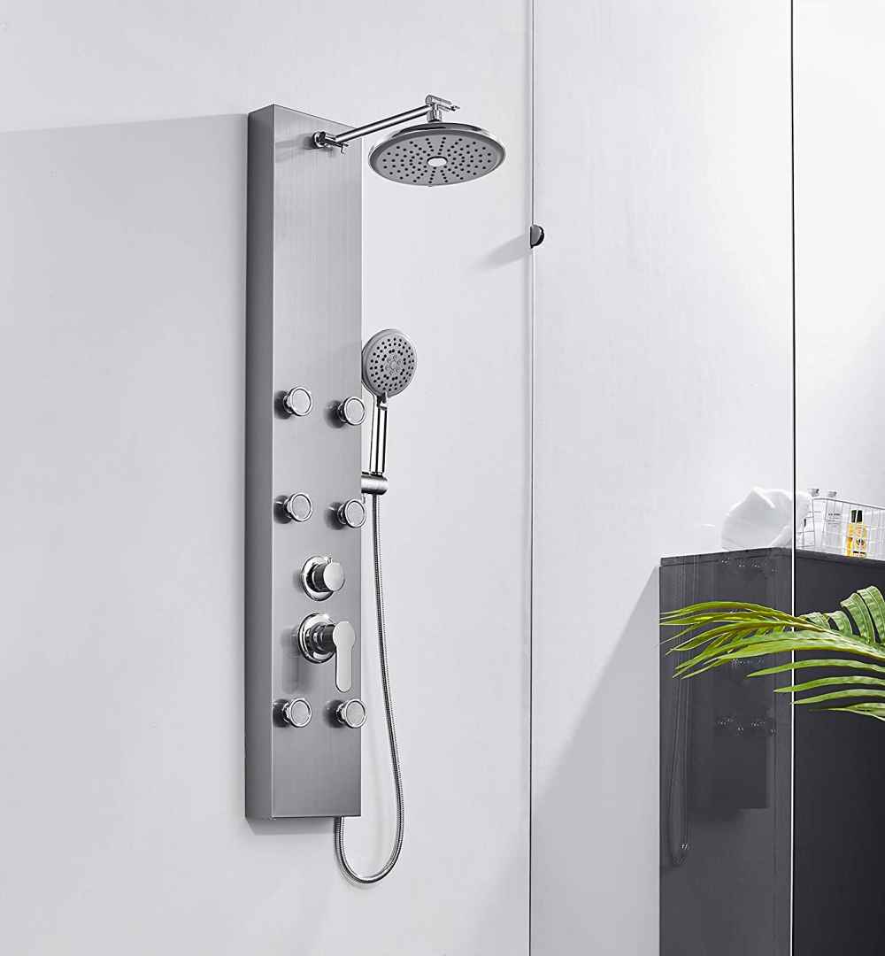 10.09-in. x 52-in. Shower Panel Silver Stainless Steel-Brass