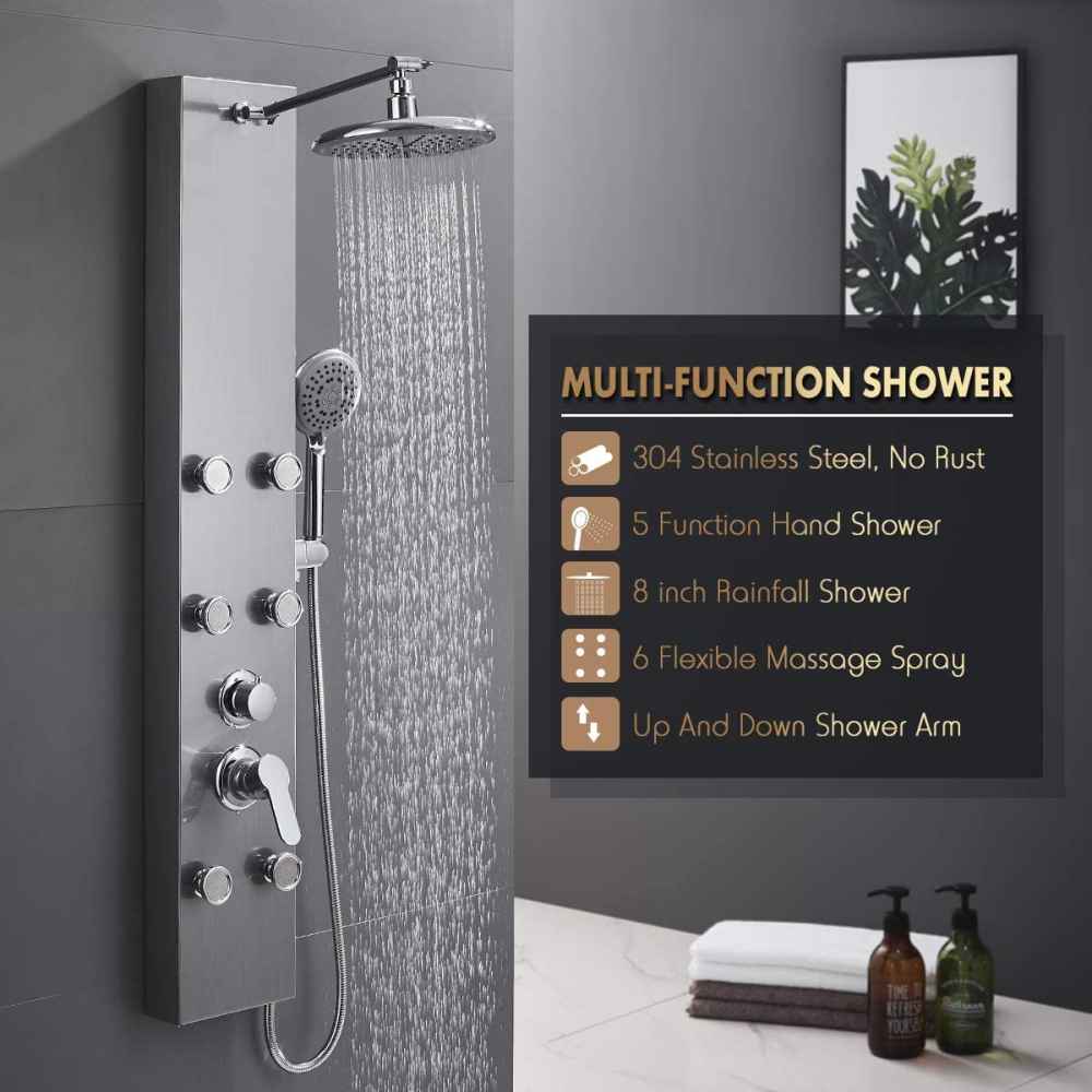 10.09-in. x 52-in. Shower Panel Silver Stainless Steel-Brass