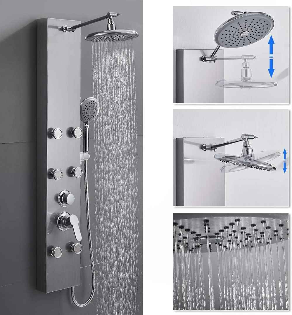 10.09-in. x 52-in. Shower Panel Silver Stainless Steel-Brass