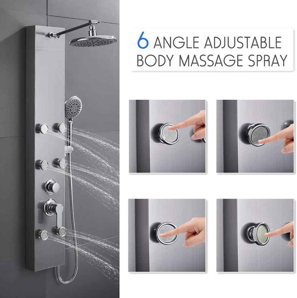 10.09-in. x 52-in. Shower Panel Silver Stainless Steel-Brass