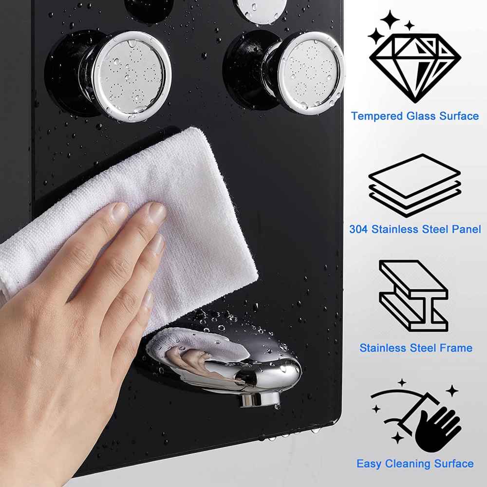 8.6-in. x 47.2-in. Shower Panel Black-Chrome Stainless Steel-Brass