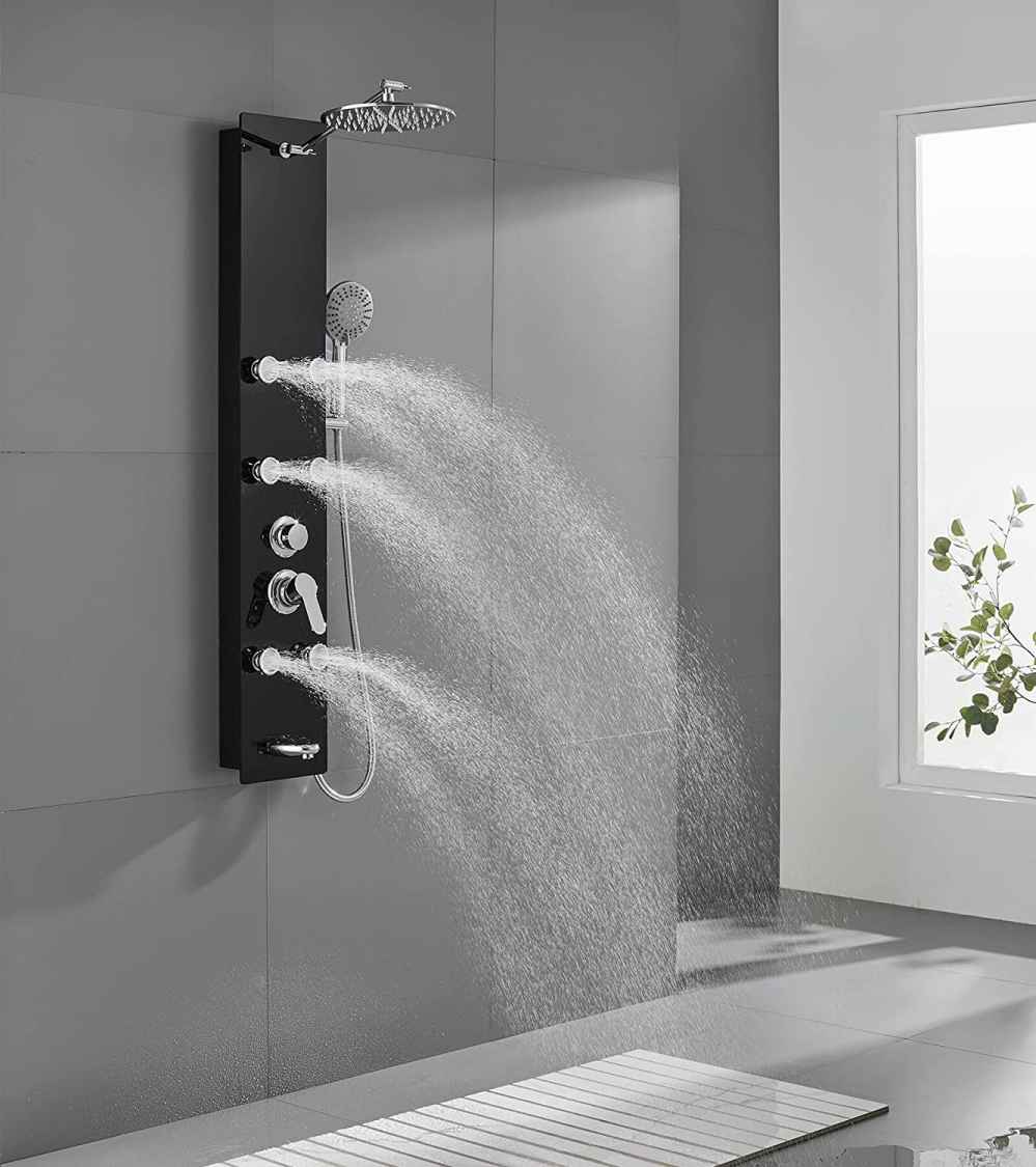8.6-in. x 47.2-in. Shower Panel Black-Chrome Stainless Steel-Brass