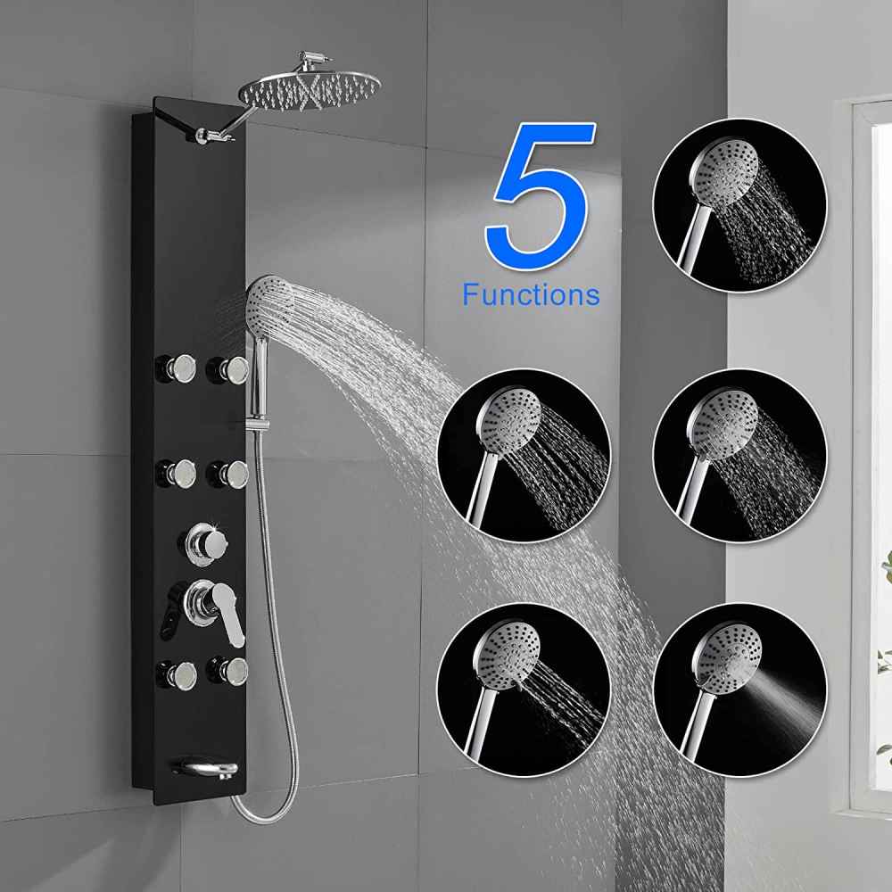 8.6-in. x 47.2-in. Shower Panel Black-Chrome Stainless Steel-Brass