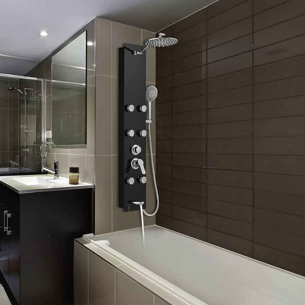 8.6-in. x 47.2-in. Shower Panel Black-Chrome Stainless Steel-Brass