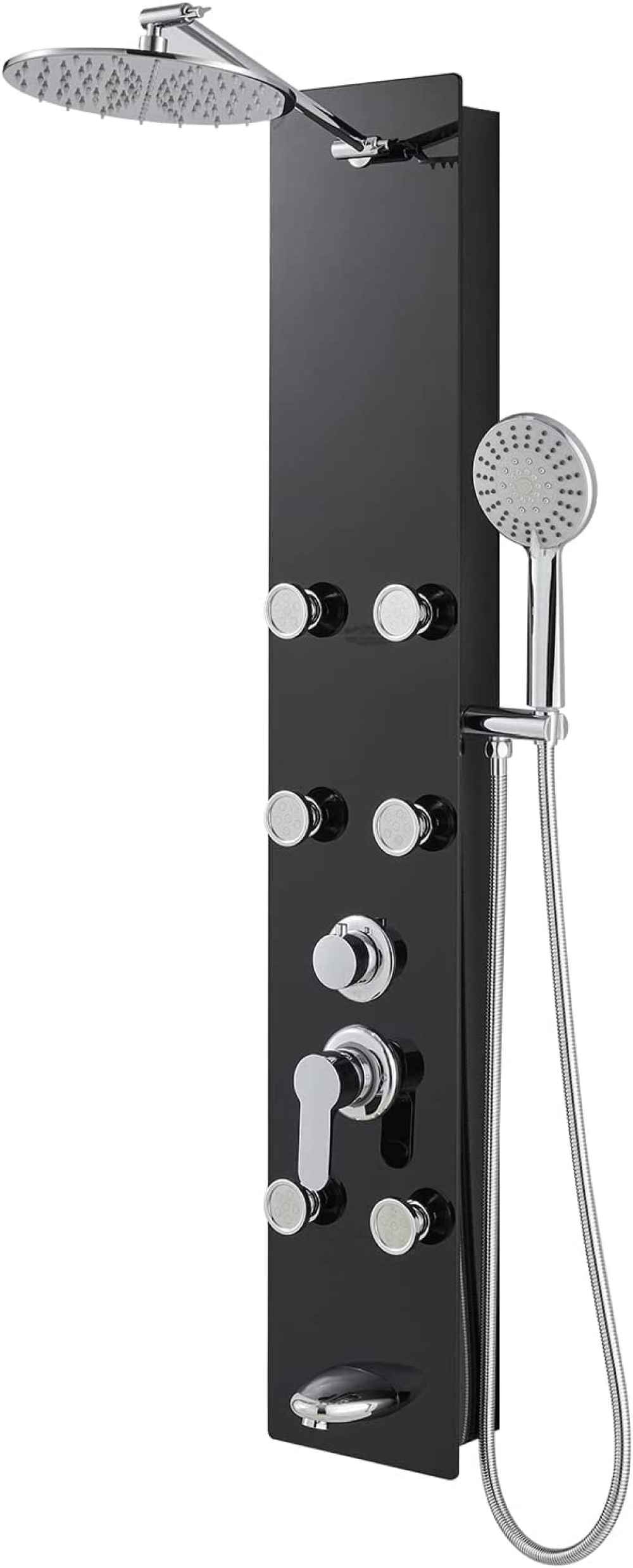 8.6-in. x 47.2-in. Shower Panel Black-Chrome Stainless Steel-Brass