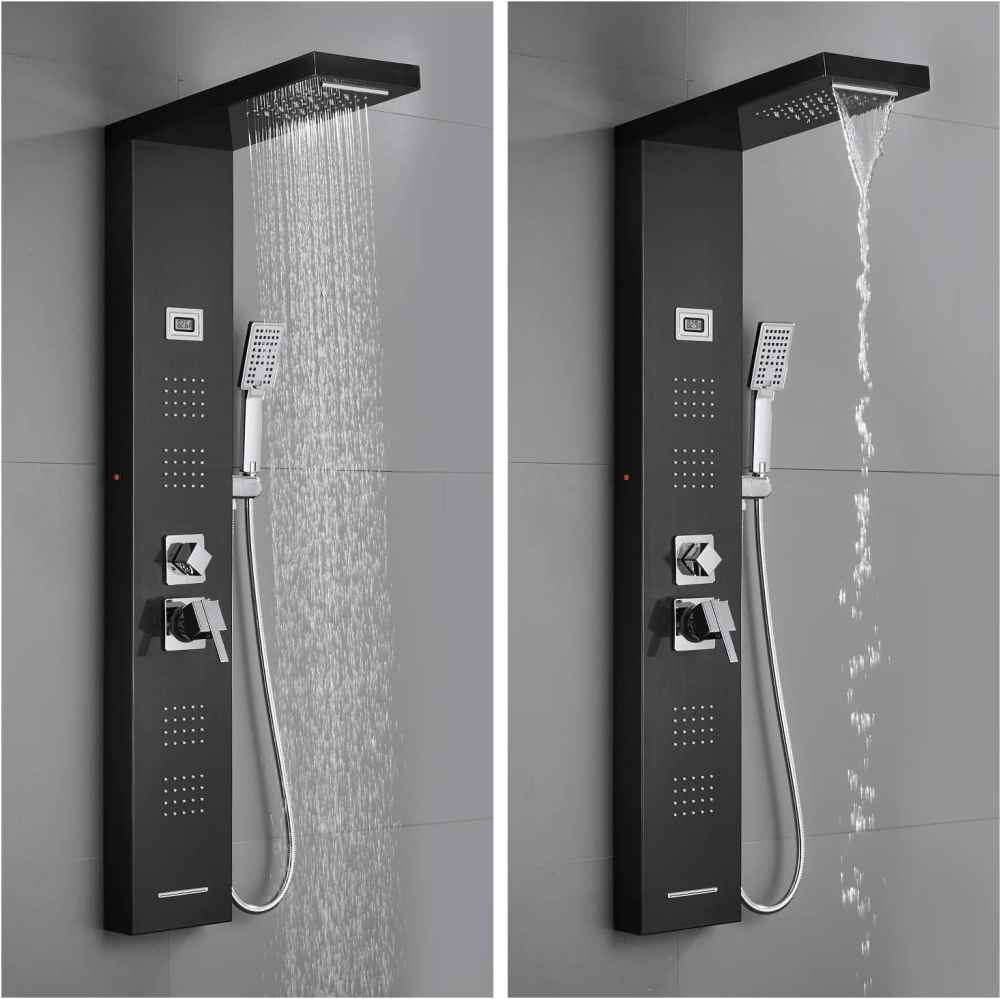 10.31-in. x 53.14-in. Shower Panel Black-Chrome Stainless Steel-Brass
