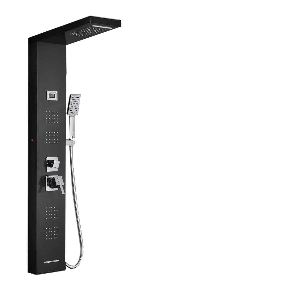 10.31-in. x 53.14-in. Shower Panel Black-Chrome Stainless Steel-Brass