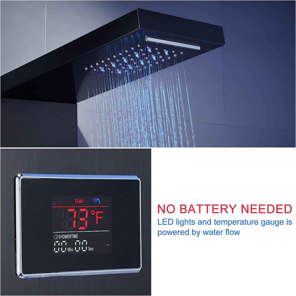7.8-in. x 51.2-in. Shower Panel Black-Chrome Stainless Steel-Brass
