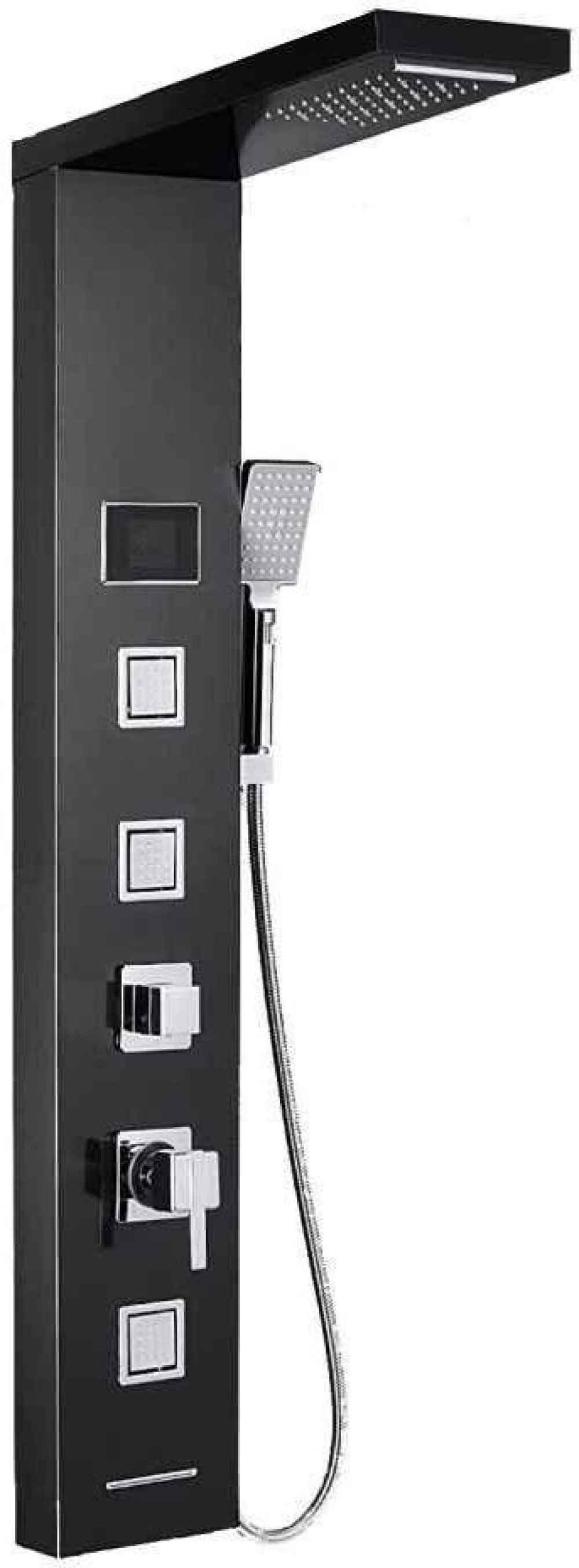 7.8-in. x 51.2-in. Shower Panel Black-Chrome Stainless Steel-Brass