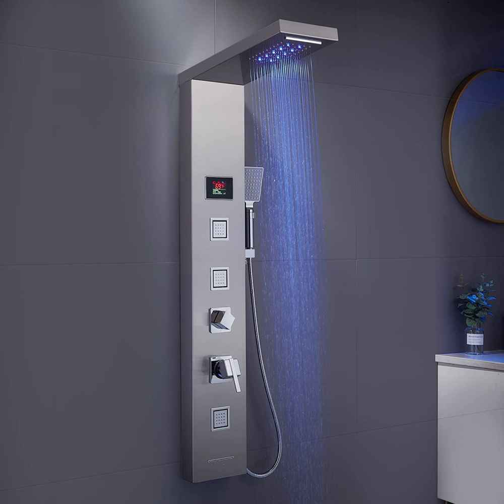 7.8-in. x 51.2-in. Shower Panel Brushed Stainless Steel Stainless Steel-Brass
