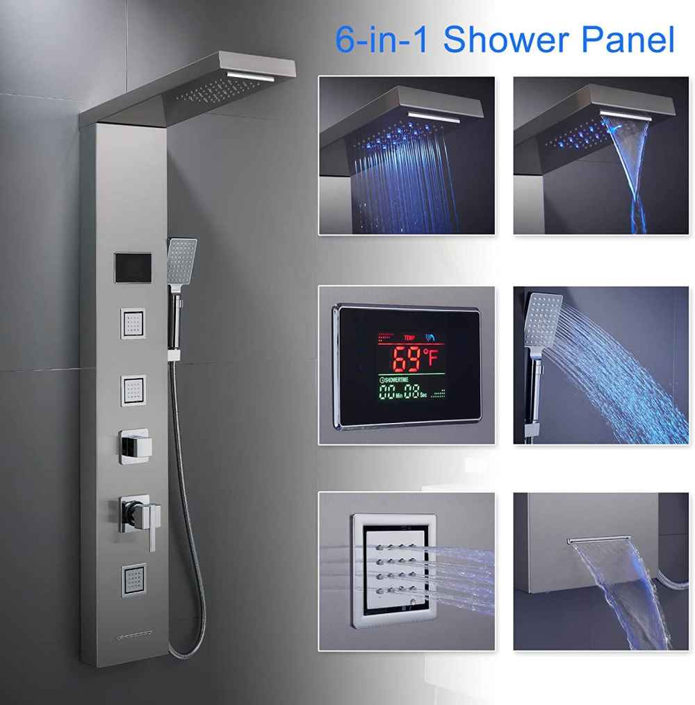 7.8-in. x 51.2-in. Shower Panel Brushed Stainless Steel Stainless Steel-Brass