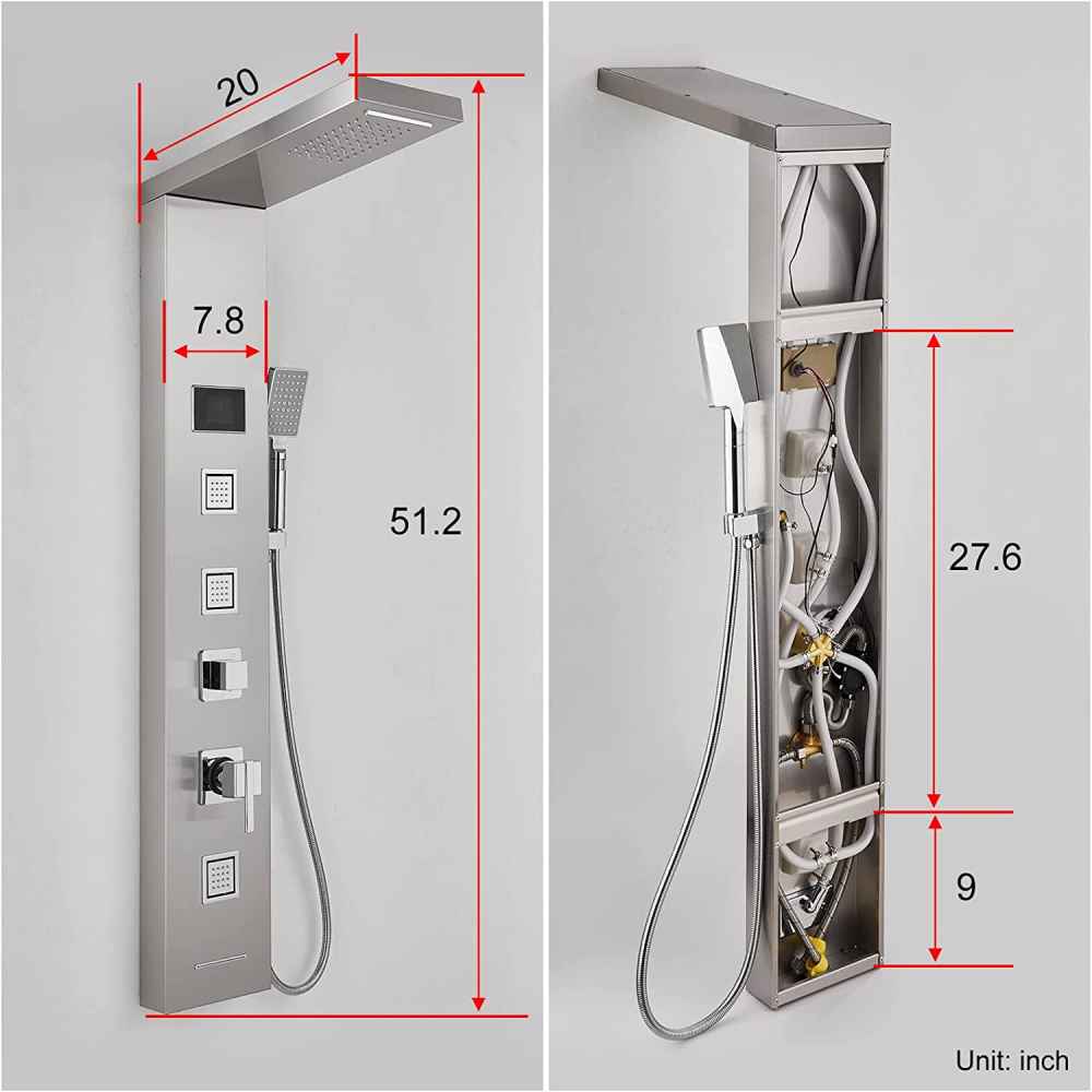 7.8-in. x 51.2-in. Shower Panel Brushed Stainless Steel Stainless Steel-Brass