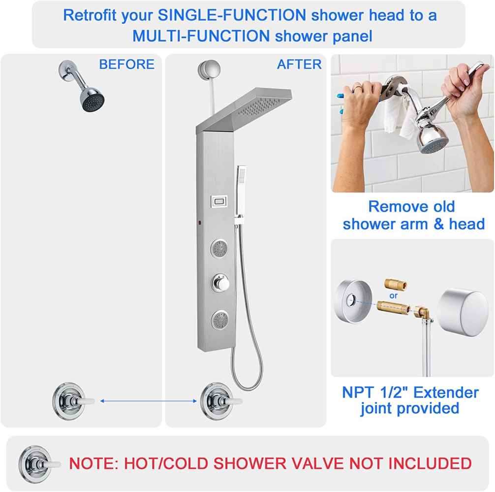 8.5-in. x 37.4-in. Shower Panel Silver Stainless Steel-Brass