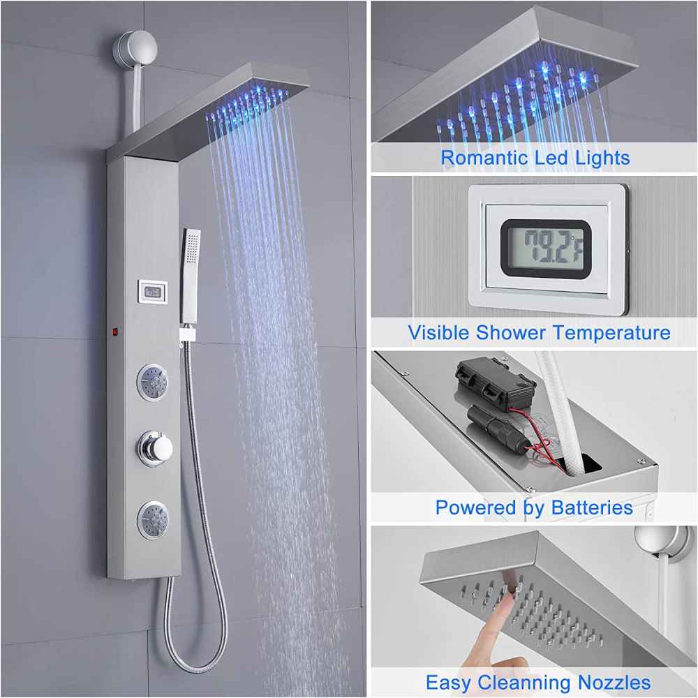8.5-in. x 37.4-in. Shower Panel Silver Stainless Steel-Brass