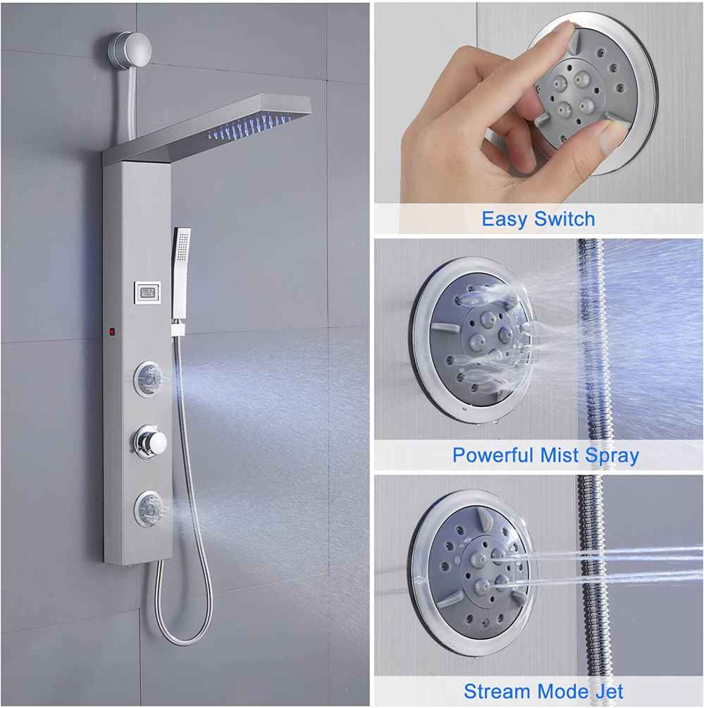 8.5-in. x 37.4-in. Shower Panel Silver Stainless Steel-Brass
