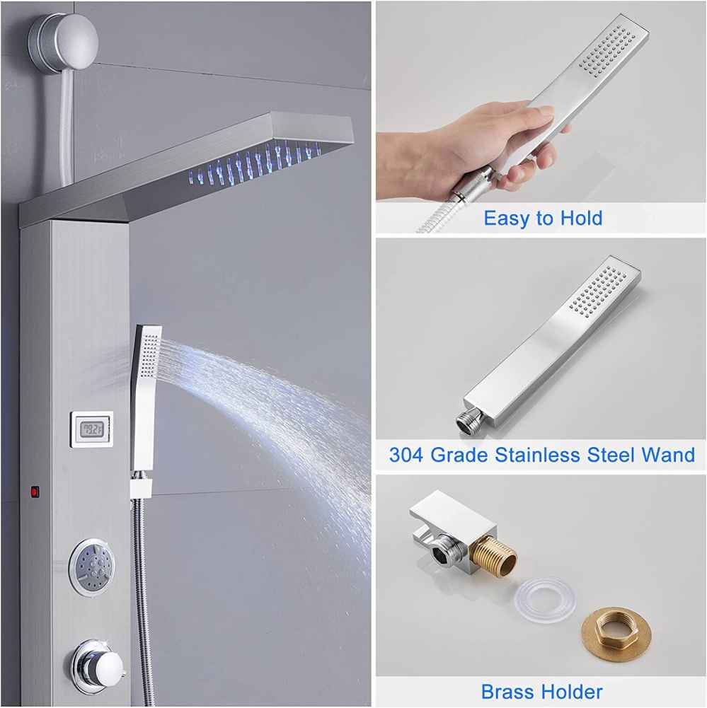 8.5-in. x 37.4-in. Shower Panel Silver Stainless Steel-Brass