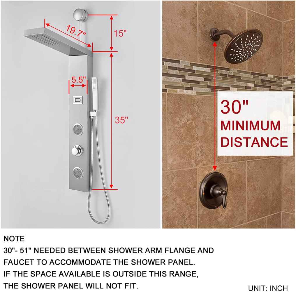 8.5-in. x 37.4-in. Shower Panel Silver Stainless Steel-Brass