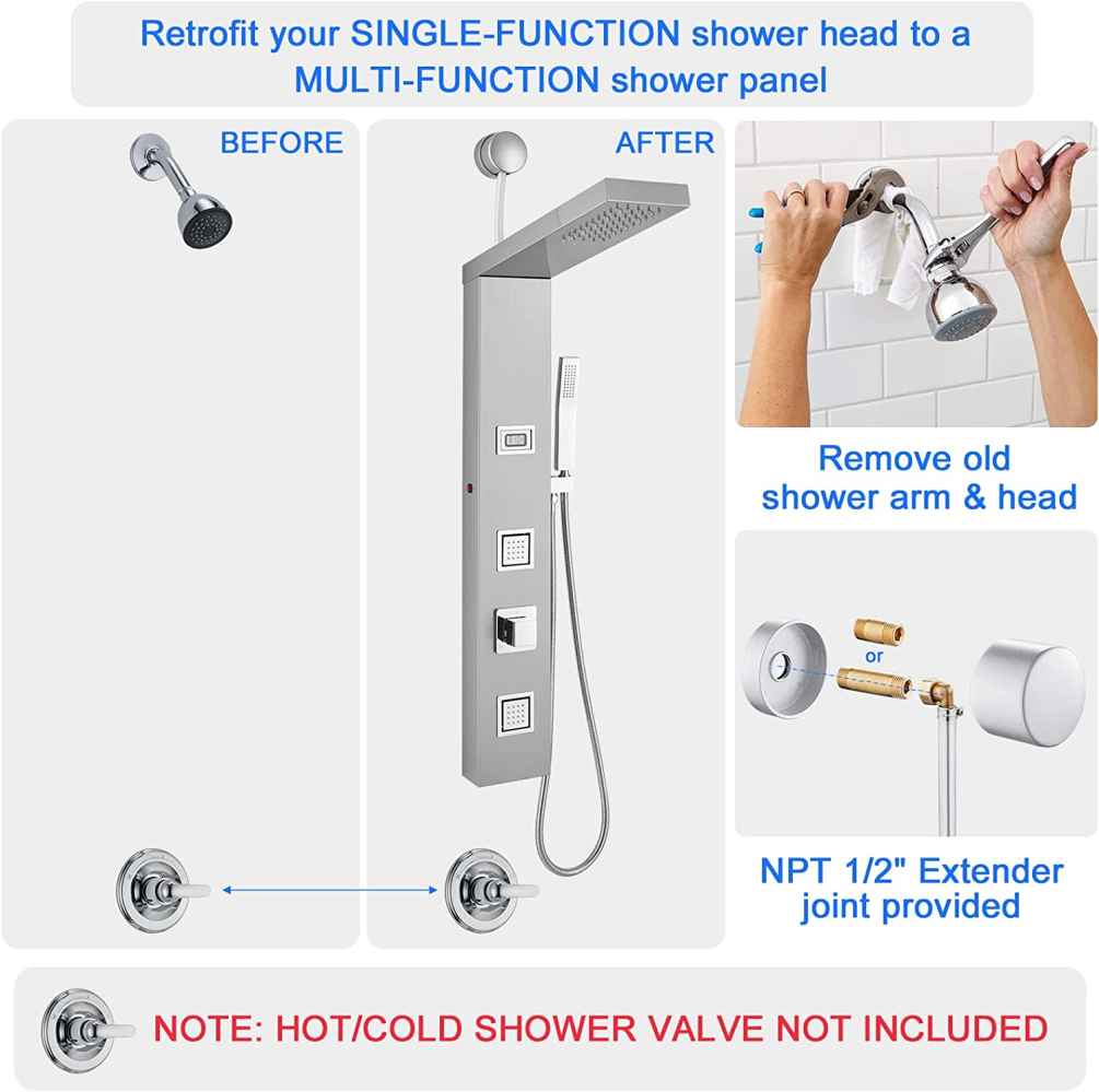 8.5-in. x 37.5-in. Shower Panel Silver Stainless Steel-Brass