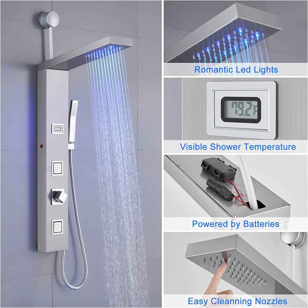 8.5-in. x 37.5-in. Shower Panel Silver Stainless Steel-Brass