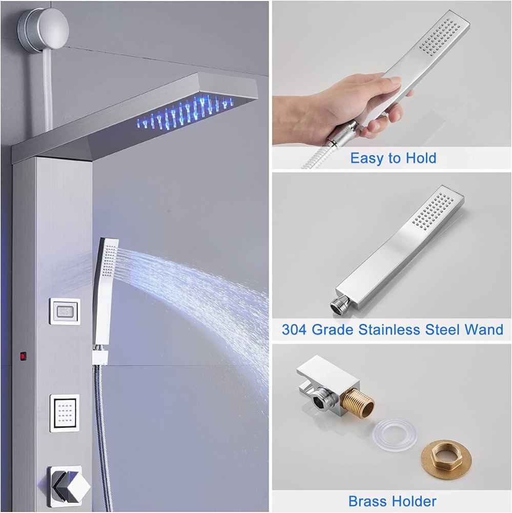 8.5-in. x 37.5-in. Shower Panel Silver Stainless Steel-Brass