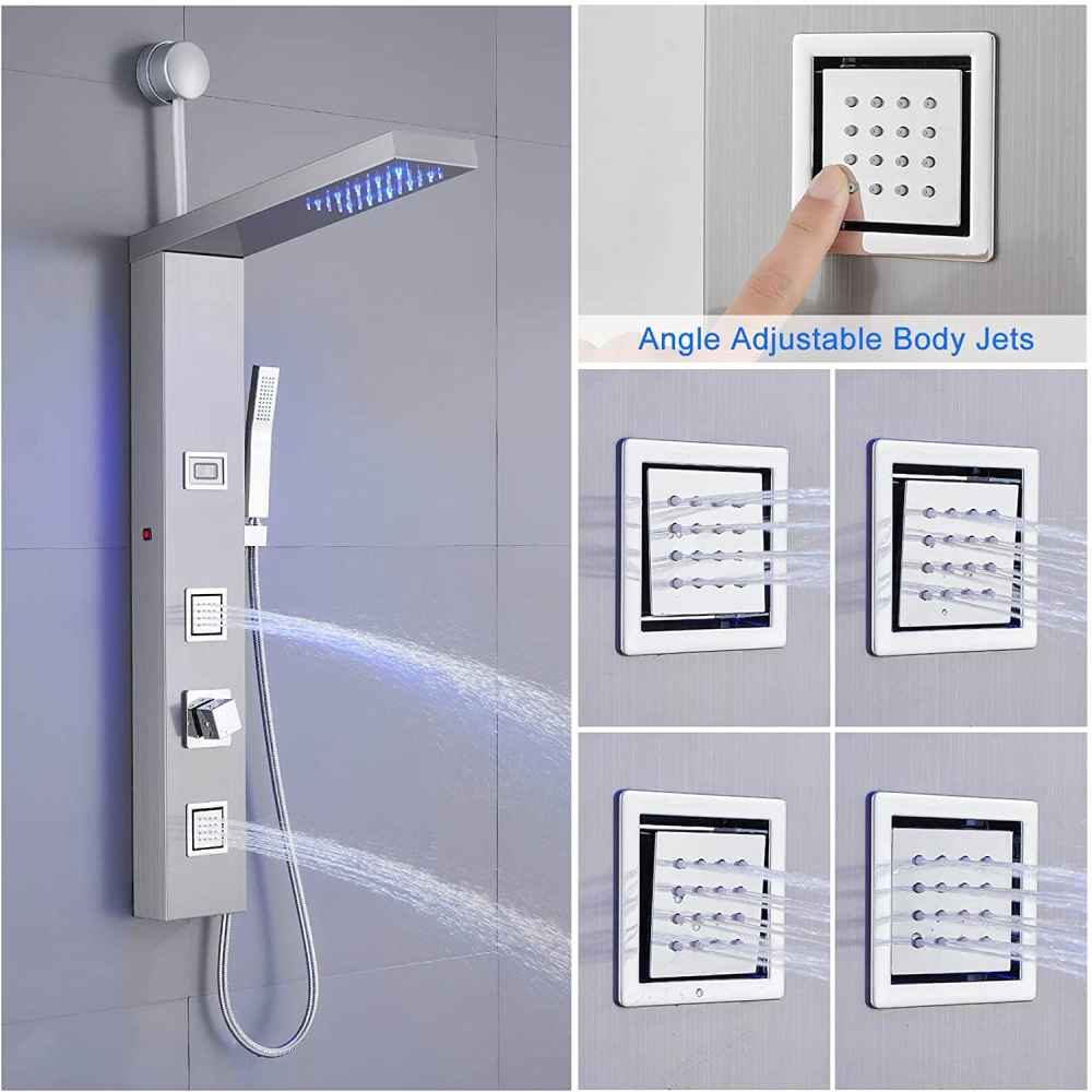 8.5-in. x 37.5-in. Shower Panel Silver Stainless Steel-Brass
