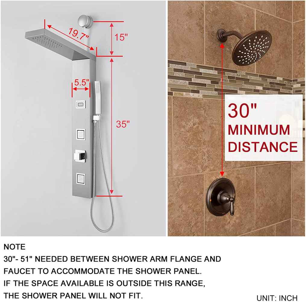 8.5-in. x 37.5-in. Shower Panel Silver Stainless Steel-Brass