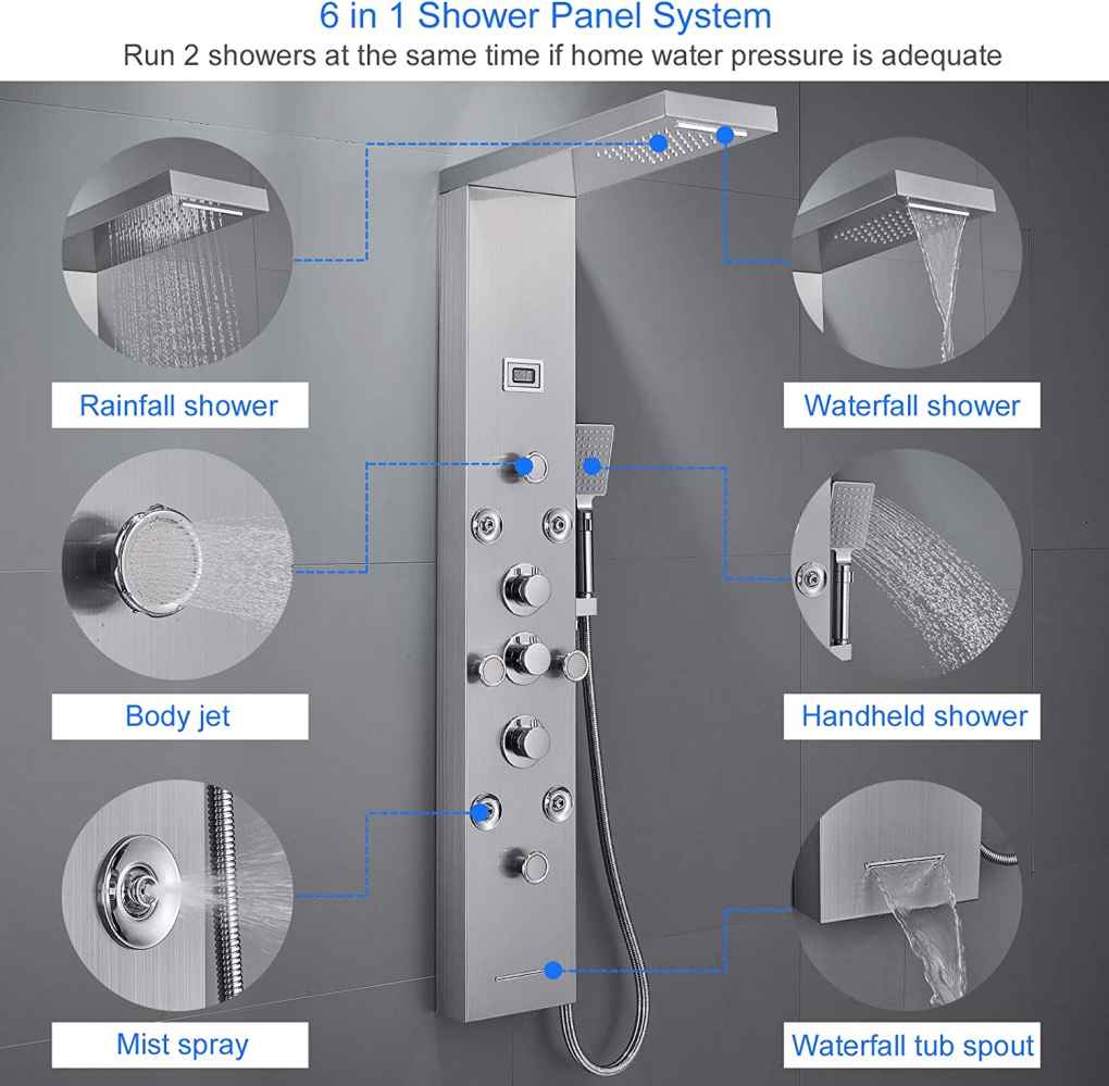 10.5-in. x 53-in. Shower Panel Silver Stainless Steel-Brass