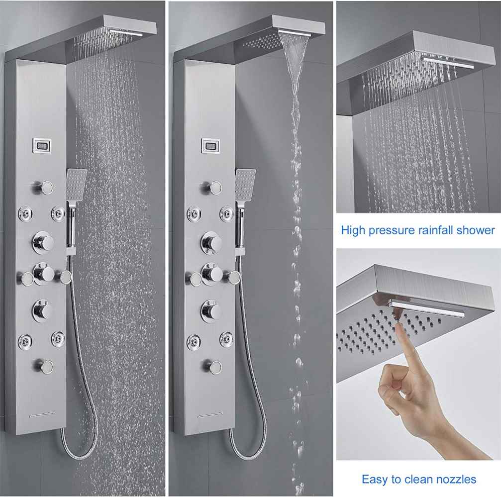 10.5-in. x 53-in. Shower Panel Silver Stainless Steel-Brass