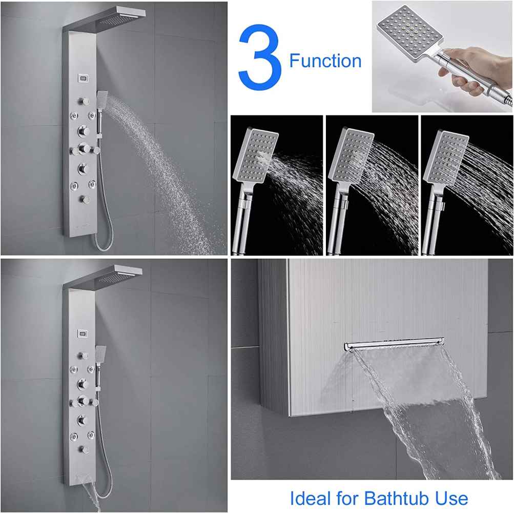 10.5-in. x 53-in. Shower Panel Silver Stainless Steel-Brass