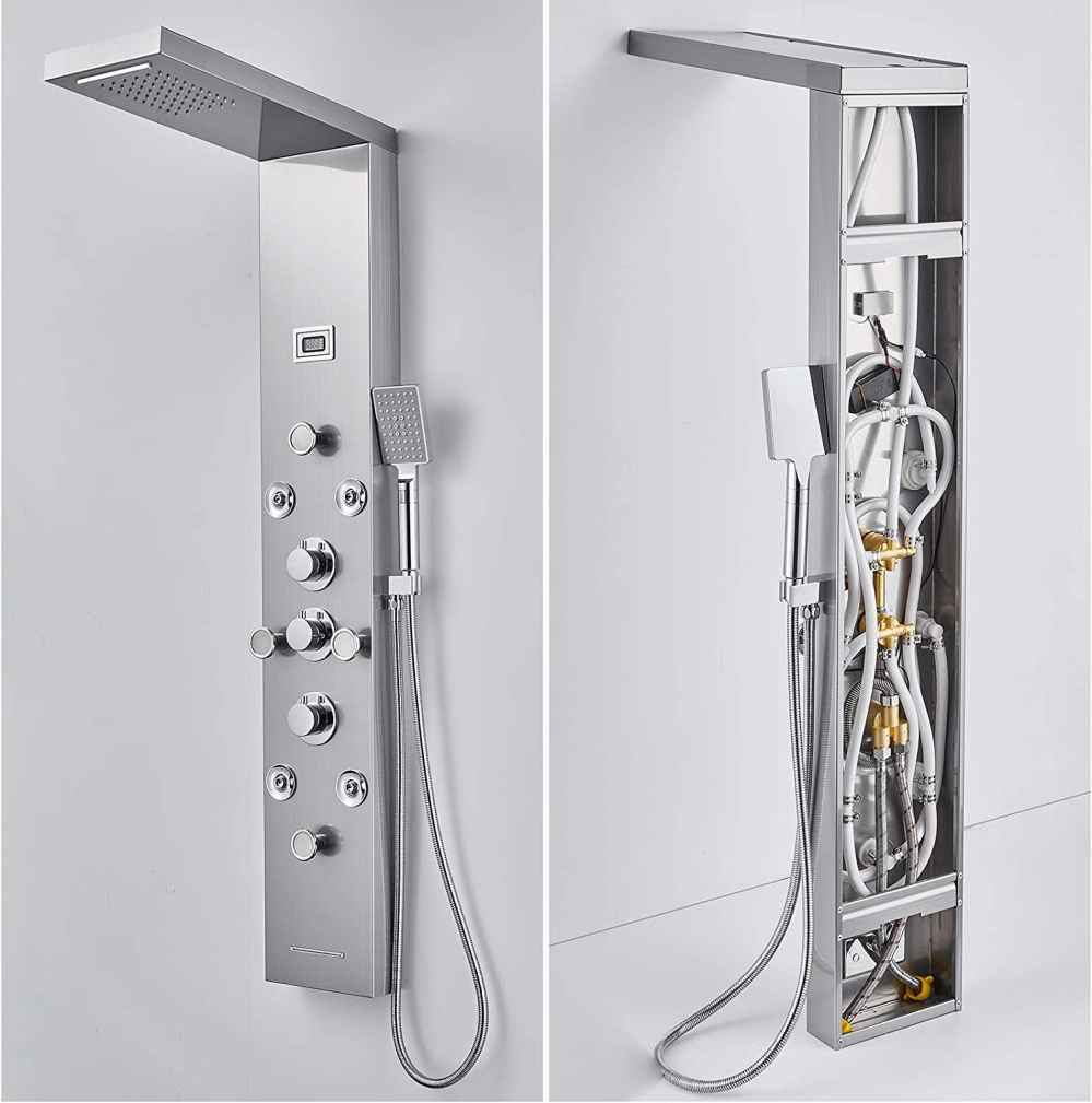 10.5-in. x 53-in. Shower Panel Silver Stainless Steel-Brass