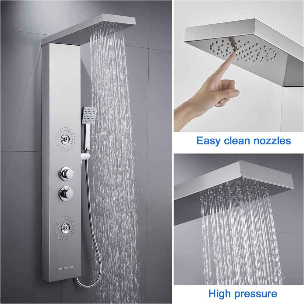 10.24-in. x 52.74-in. Shower Panel Silver Stainless Steel-Brass