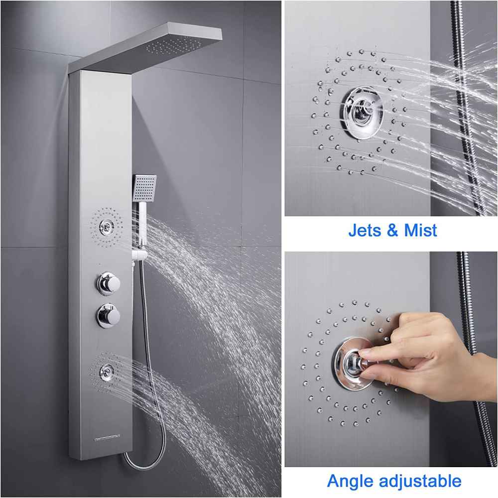 10.24-in. x 52.74-in. Shower Panel Silver Stainless Steel-Brass