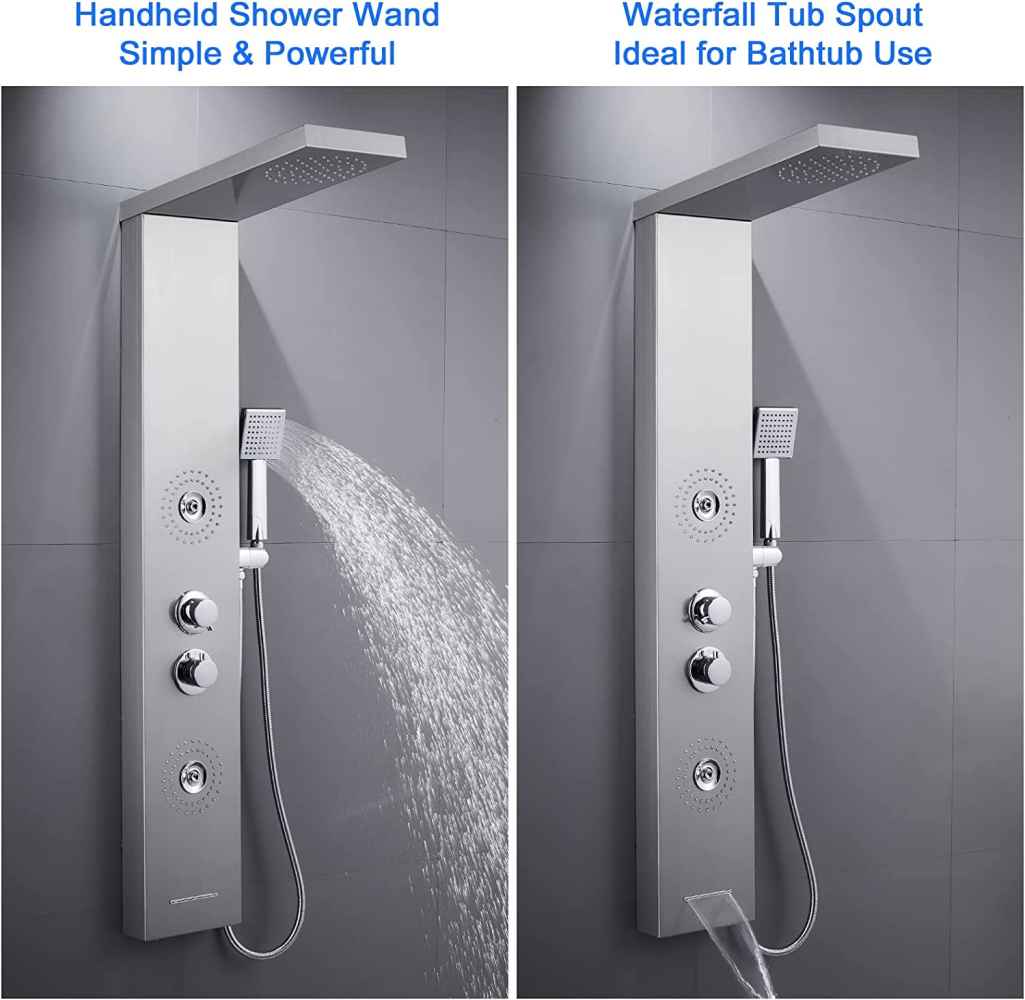 10.24-in. x 52.74-in. Shower Panel Silver Stainless Steel-Brass