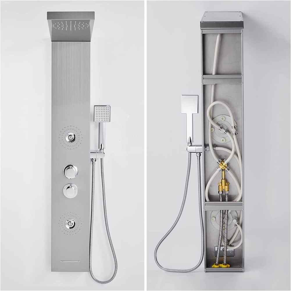 10.24-in. x 52.74-in. Shower Panel Silver Stainless Steel-Brass