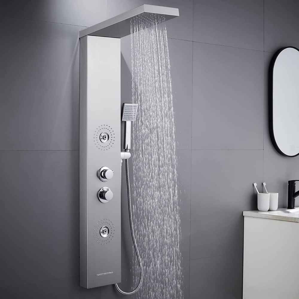10.24-in. x 52.74-in. Shower Panel Silver Stainless Steel-Brass