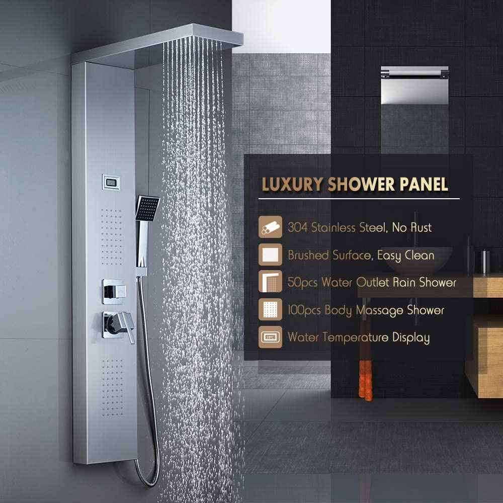 10.20-in. x 52.90-in. Shower Panel Brushed Stainless Steel Stainless Steel-Brass