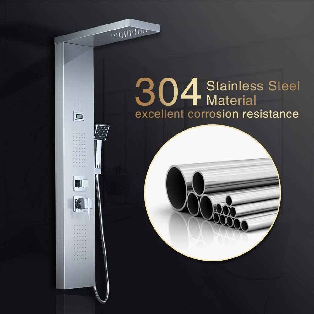 10.20-in. x 52.90-in. Shower Panel Brushed Stainless Steel Stainless Steel-Brass