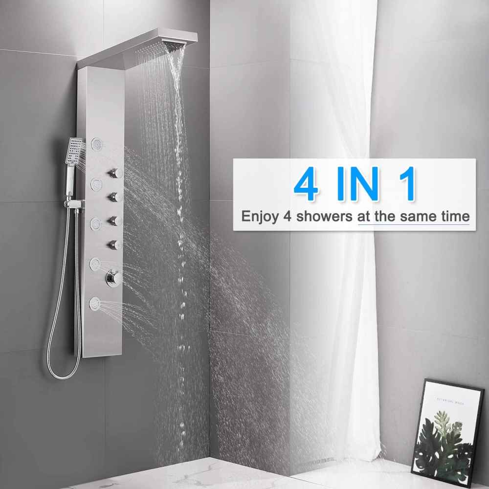 10.35-in. x 52.87-in. Shower Panel Silver Stainless Steel-Brass