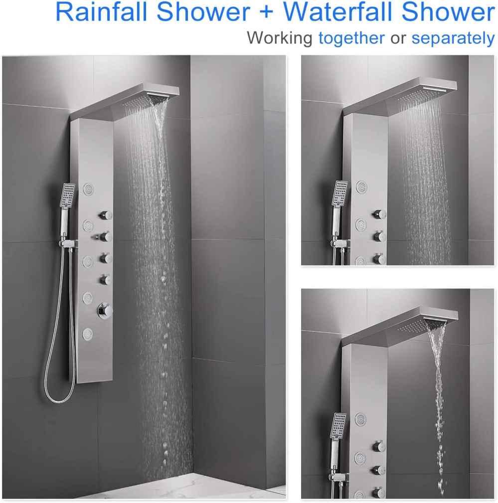 10.35-in. x 52.87-in. Shower Panel Silver Stainless Steel-Brass