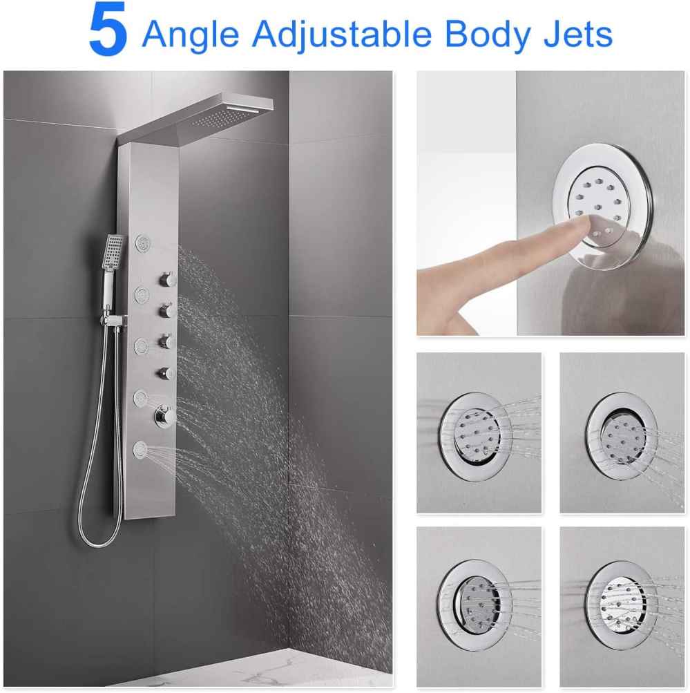 10.35-in. x 52.87-in. Shower Panel Silver Stainless Steel-Brass